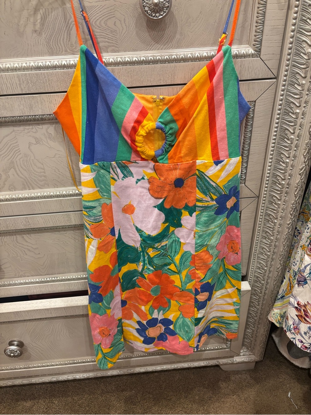 Gianni Bini Multicolor Stripe & Floral Spaghetti Strap Dress